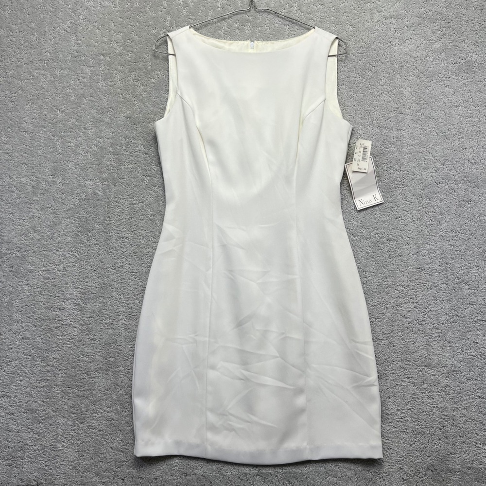 VINTAGE Nina K Mini Dress Womens Size 4 White Sleeveless Boat Neck Sheath NWT